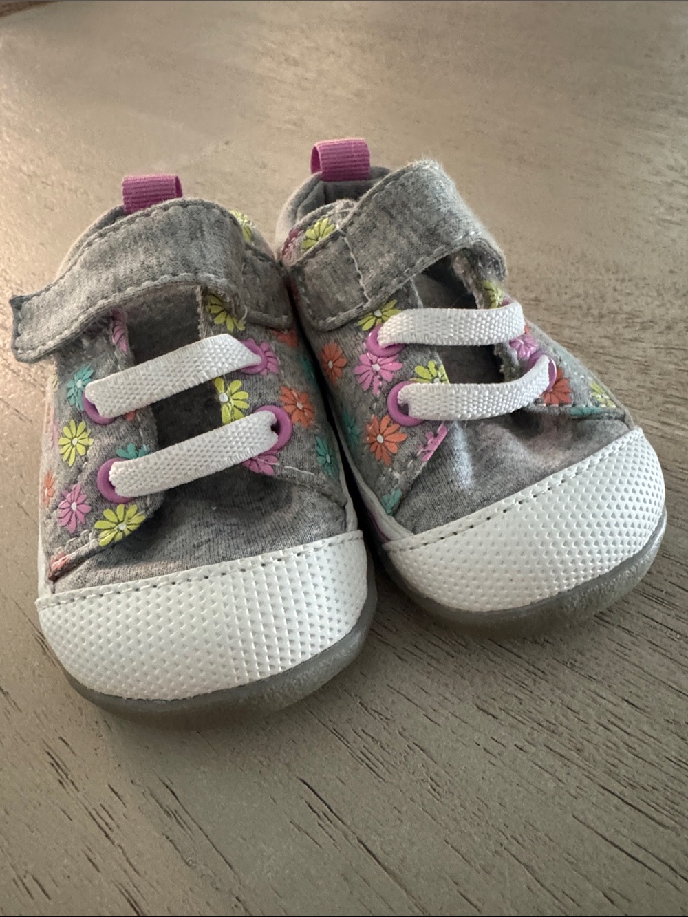 See Kai Run Gray Canvas Baby Sneakers with Pink and Multicolor Floral Accents